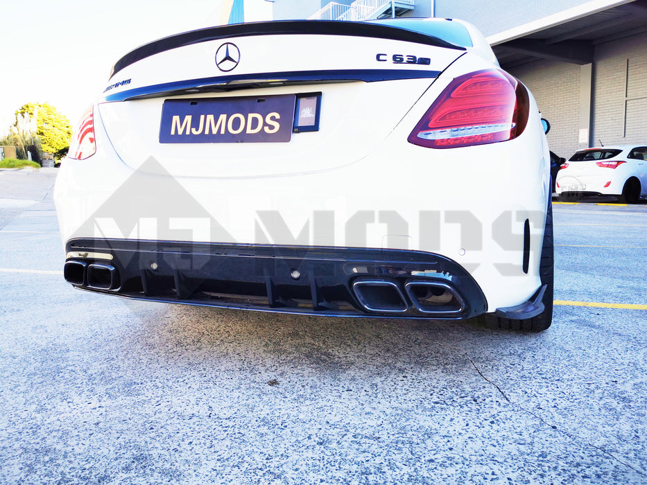 ABS Rear Diffuser For MERCEDES BENZ【W205/S205 C200/220/250/300/350 AMG C43 C63】4 Door【C63 S Style】 (4757435482186)