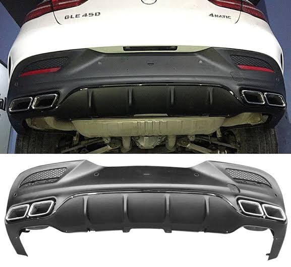 PP Gloss Black E63 Style Rear Diffuser With Black Exhaust Tips For Mercedes-Benz GLE-Class【C292 GLE 350/450AMG/43AMG】2015-2019